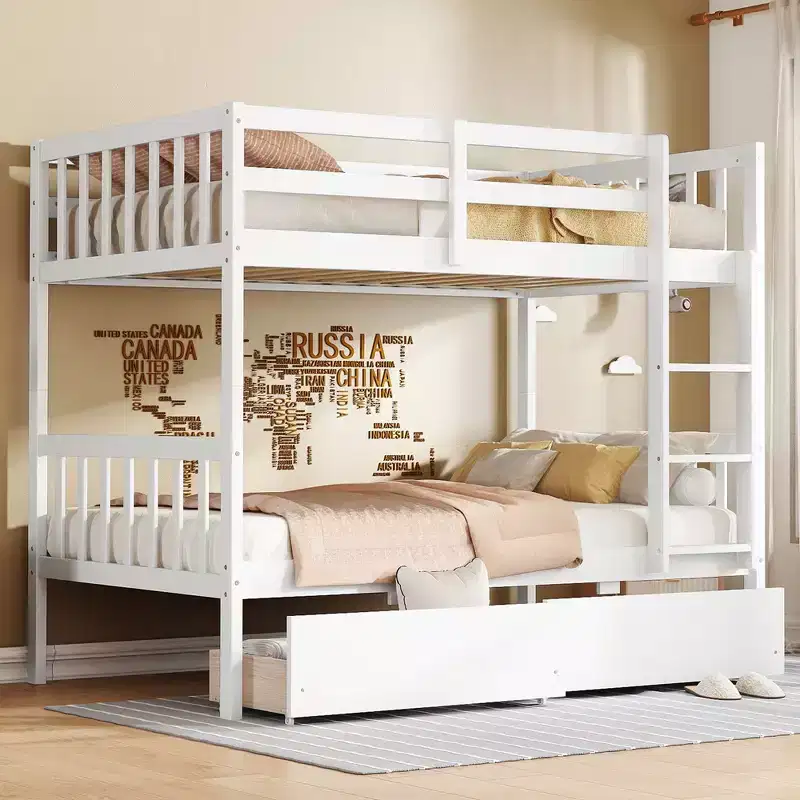77.3IN Twin-Over-Twin Bunk Bed with 2 Storage Drawers, Convertible to 2 Twin Beds - White