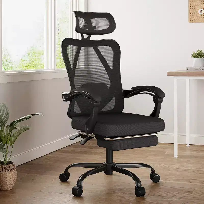MAYEERTY Ergonomic Mesh Office Chair - With Headrest, Lumbar Support & Footrest for Home Office & Study (Black)