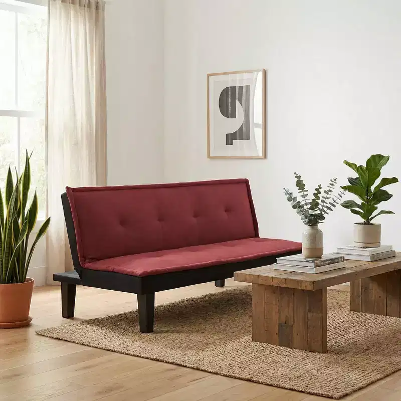 62.99 Faux Suede Convertible Futon Sofa Bed, 5-Position Adjustable Backrest Twin Sleeper Couch