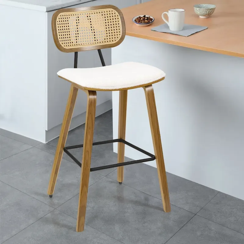 26-inch Wood Counter Height Bar Stools with Rattan Back