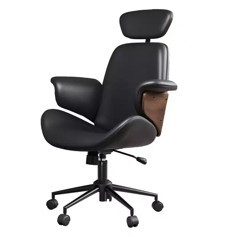 Office Chair with Wheels, PU Leather Swivel Desk Chair, Bentwood Arms, Height Adjustable