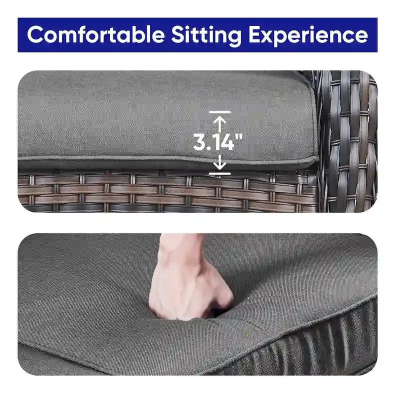 Patio Glider Sofa and Swivel Chair with Ottoman - Brown