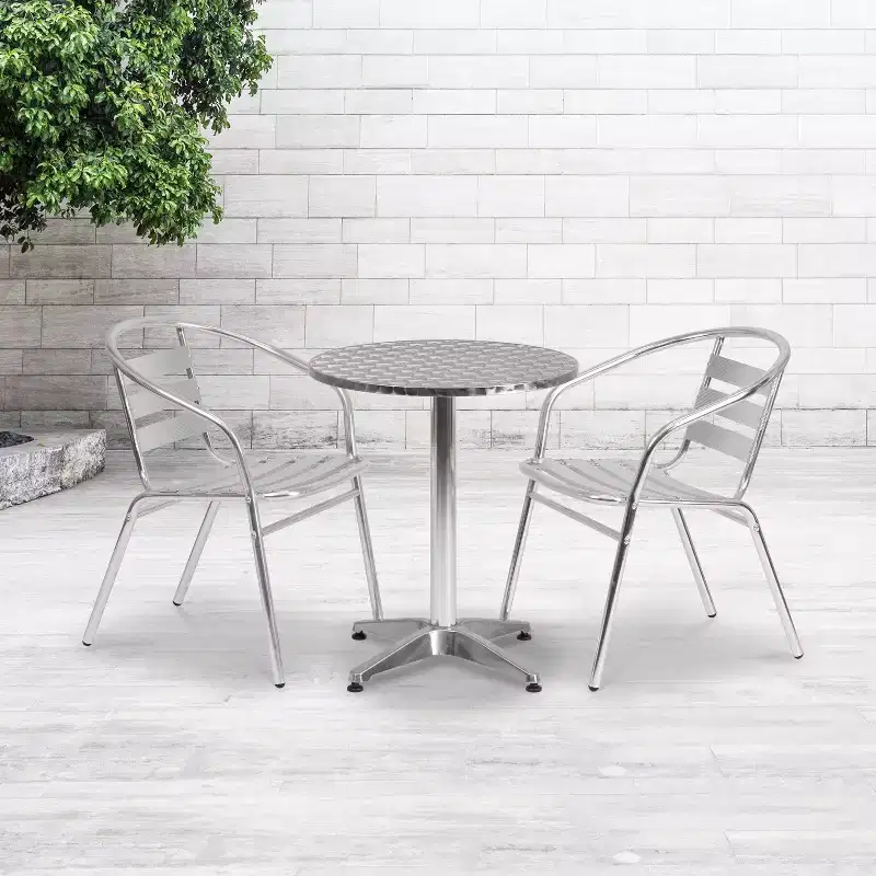 Flash Furniture Lila 23.5'' Round Aluminum Indoor-Outdoor Table Set with 2 Slat Back Chairs