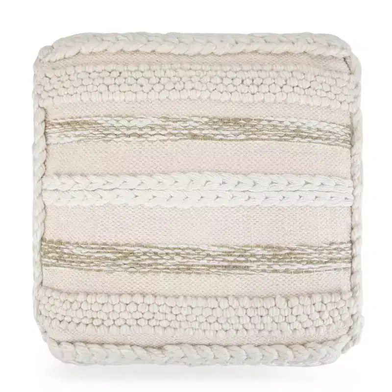 Silva Square Pouf Natural - WyndenHall: Handloom Woven, Durable, Lightweight, No Assembly, Bohemian Style