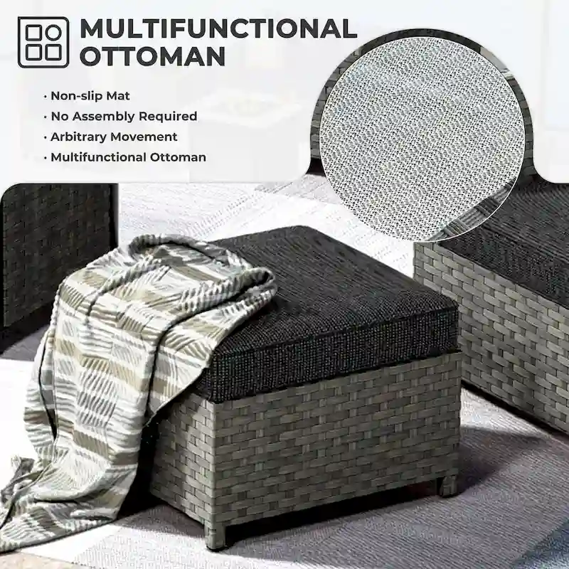 OVIOS 10-Piece Patio Wicker Conversation Rocking Chair Set With Fire Table