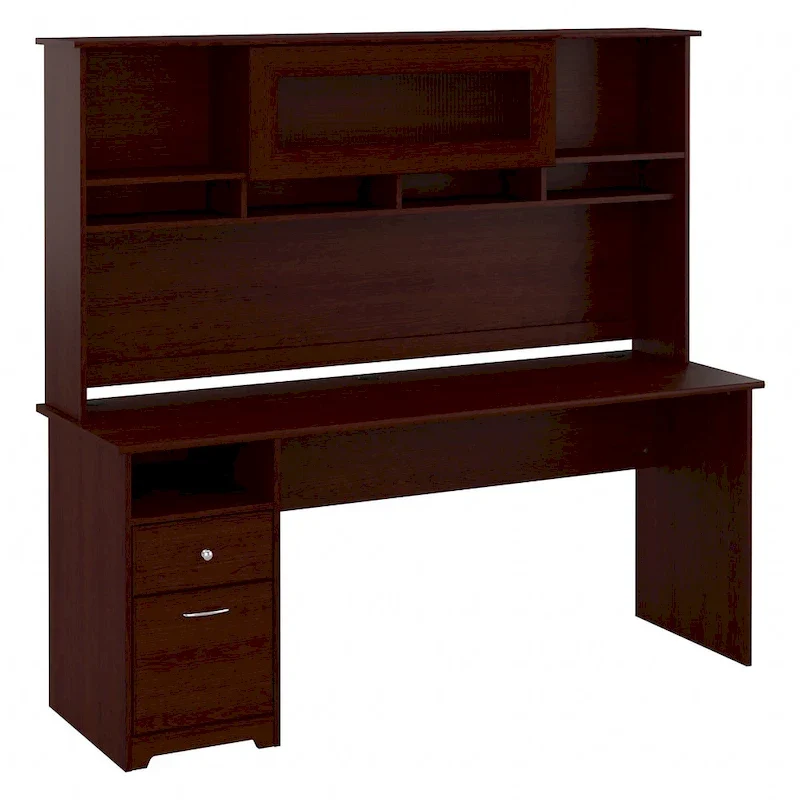 72W Computer Desk with Hutch and Drawers by