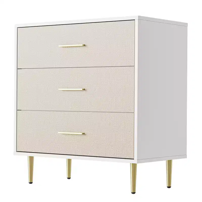 Modern 3 Drawer Dresser with Gold Handles and Legs for Living Room, Bedroom