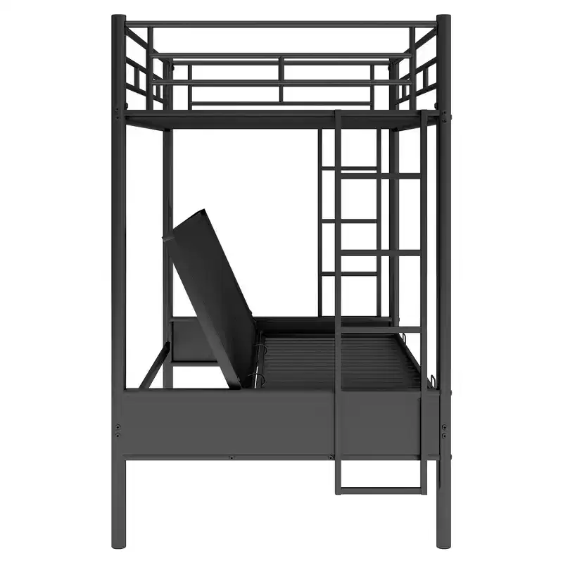 Twin over Full Metal Bunk Bed with Adjustable Lower Bunk – Black, Multi-Function
