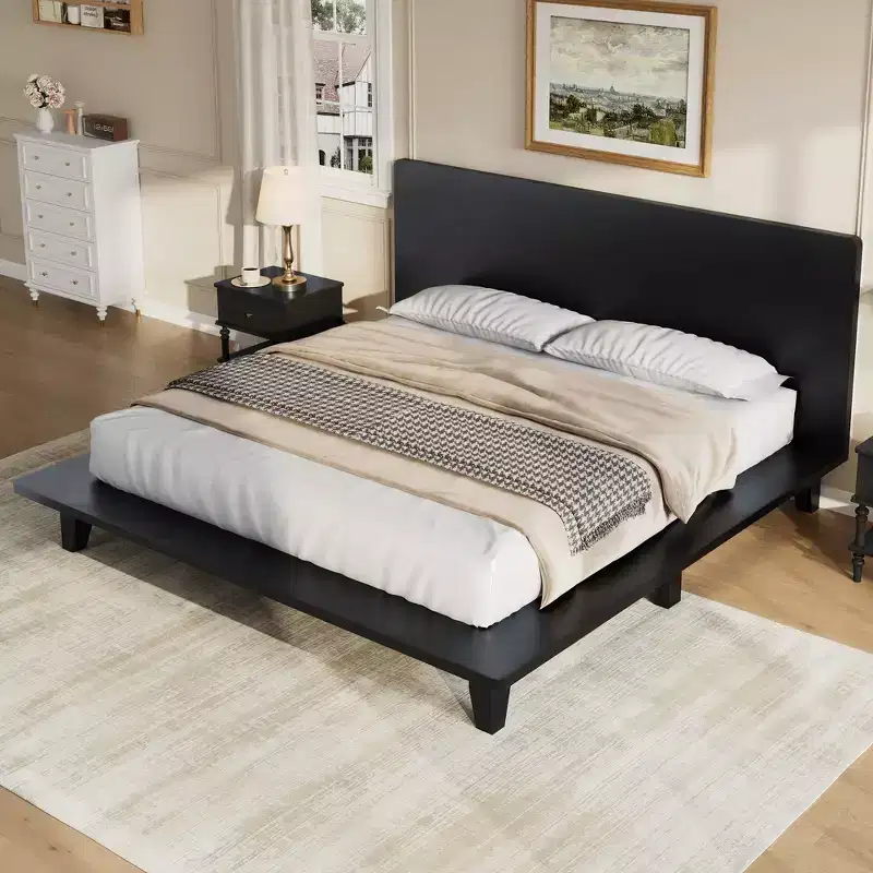 Full Platform Bed & Bed Frame with Headboard & Wood Slat Support