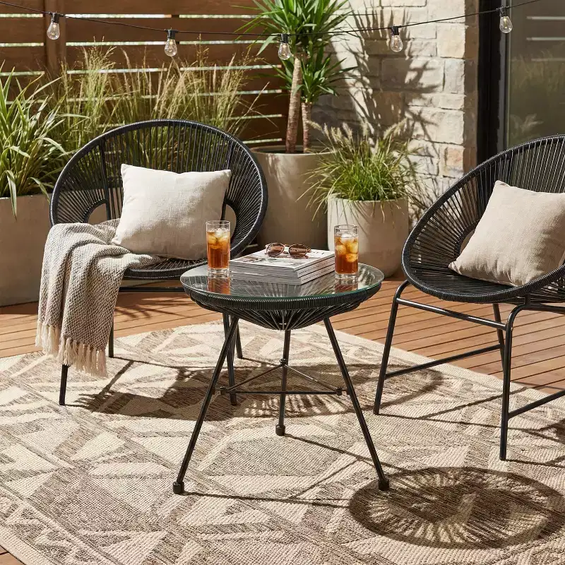 Christopher Knight Home Carver Outdoor Wicker and Tempered Glass 3 Piece Chat Set