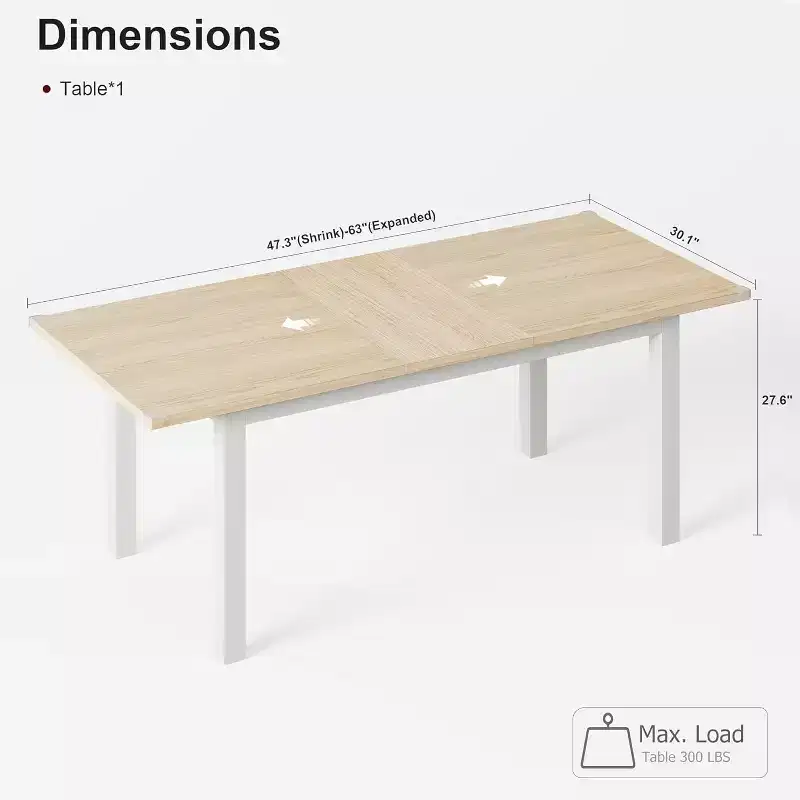 Off-White Extendable Dining Table, Wood Top, Seats 4–8