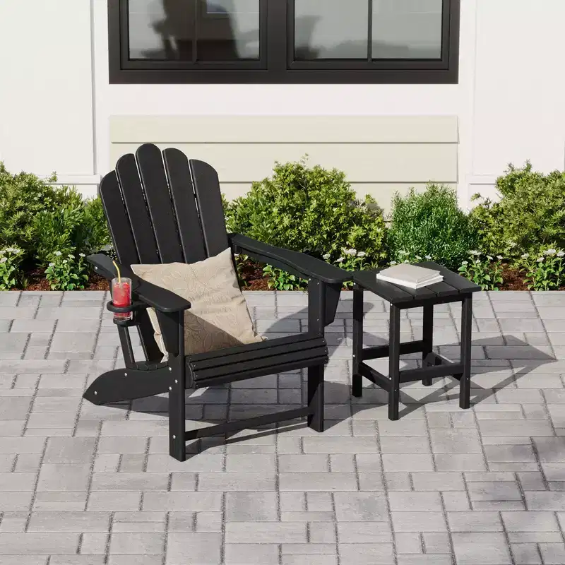 WestinTrends Highland Outdoor Patio HDPE Adirondack Chair With Cup Holder and Table Set
