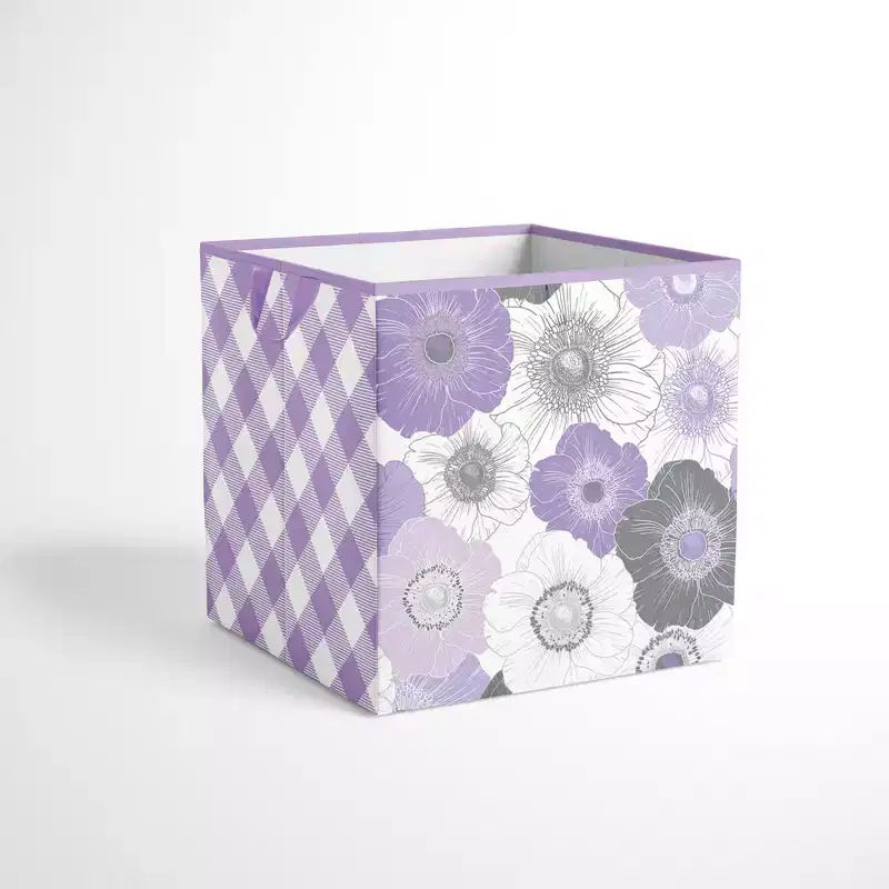 Bacati - Watercolor Floral Purple/Gray Fabric Storage Box/Tote Small