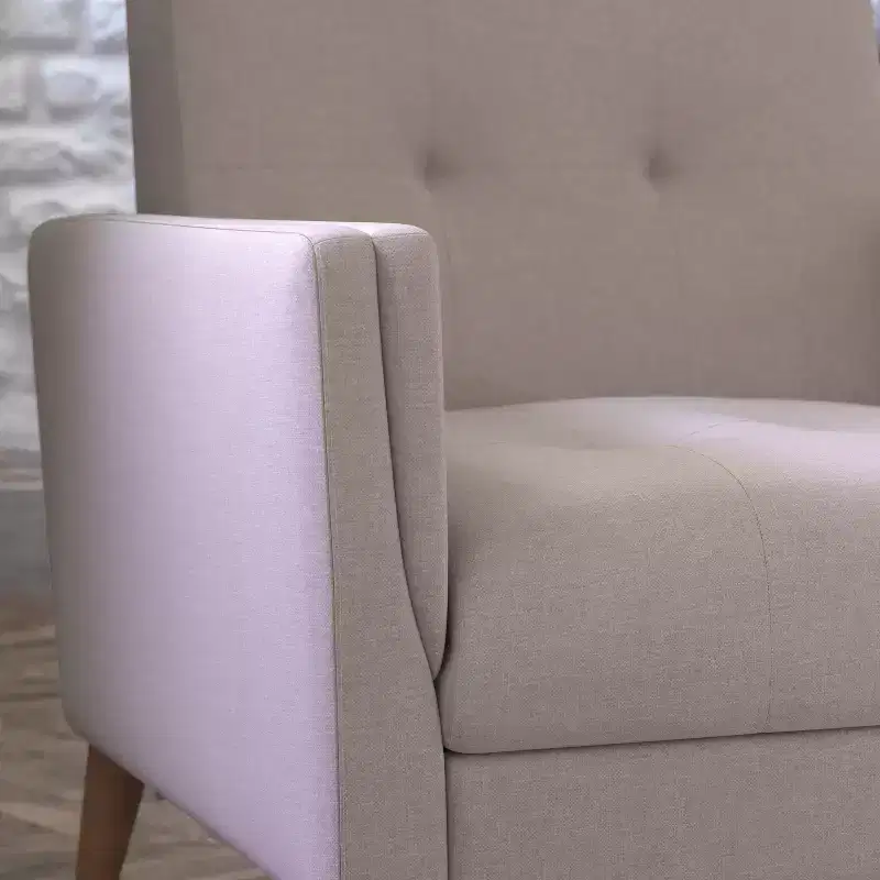 Flash Furniture Conrad Mid-Century Modern Commercial Grade Armchair with Tufted Faux Linen Upholstery & Solid Wood Legs