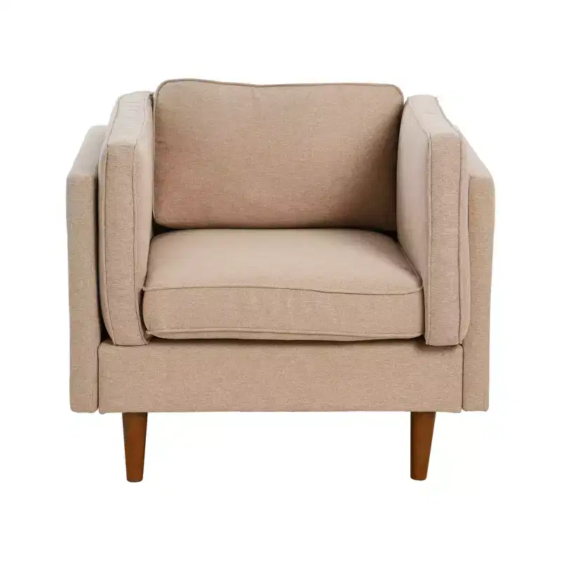 Modern Upholstered High Sided Arm Chair with Solid Wood Legs