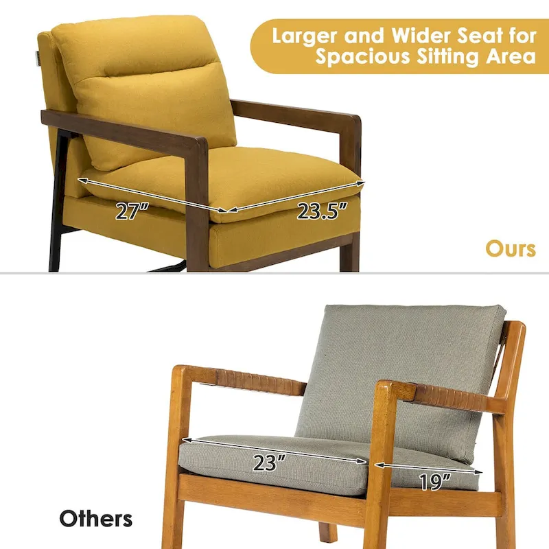 Costway Modern Accent Armchair Lounge Chair w/ Rubber Wood Legs & - 34.5 x 26.5 x 36