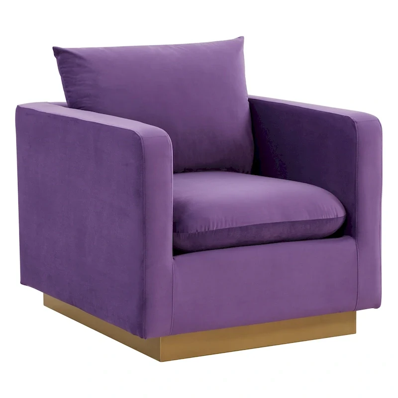 Nervo Velvet Modern Single Seater Sofa, Accent Arm Chair with Gold Stainless Steel Square Base for Living Room & Bedroom - 32.67