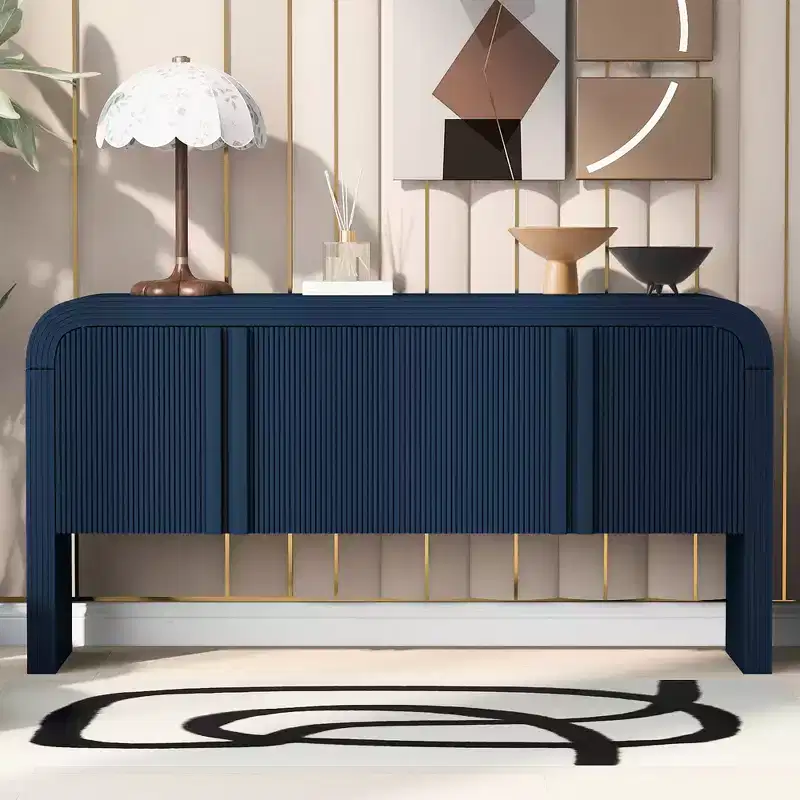 63 Striped Designed Sideboard with 4 Doors, Storage Cabinet with Adjustable Shelves 4L - ModernLuxe