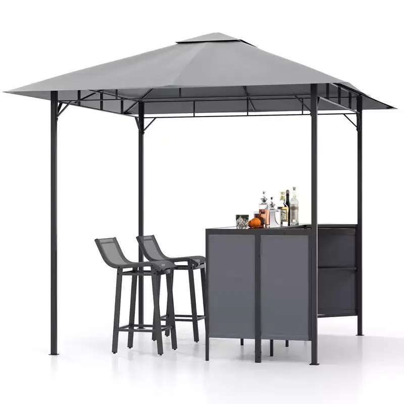 Costway 3 PCS Patio Bar Set with 2 Bar Stools Tempered Glass Bar Table Storage Shelf