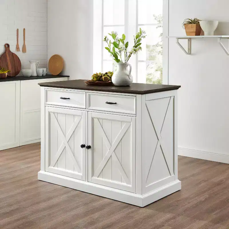 HomeStock 36 in.H Metal Kitchen Islands with 2 Doors and 2 Shelves