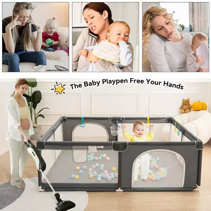 GOTGELIF 71x59 4-Panel Baby Playpen Spacious & Secure Portable Playard