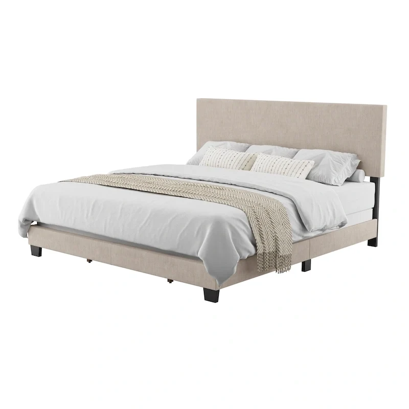 Modern King Bed with Upholstered Headboard (Box Spring Required)