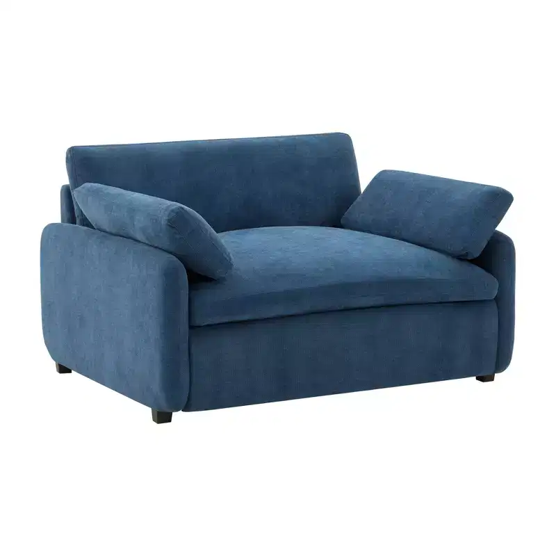 Blue / Multi-Color Chenille Accent Chair, Single Seat, with Throw Pillows
