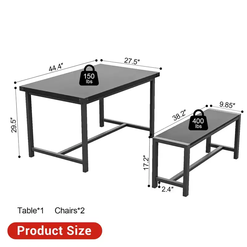 COZONY 3-Piece Dining Table Set for 4, Wood Kitchen Table with 2 Benches, Space-Saving Dinette Furniture for Small Spaces & Apartments