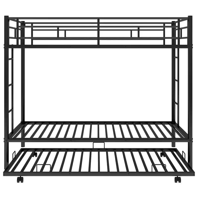 Whisen Metal Twin over Twin Bunk Bed with Trundle and 2 ladders