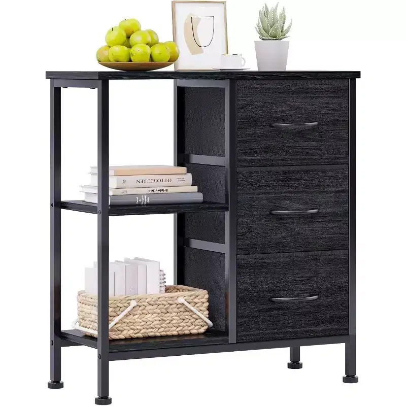 3 Drawer File Cabinet, Printer Stand with 2 Open Storage Shelves, Fabric Filing Cabinet Under Desk Office Organizer for Home Office