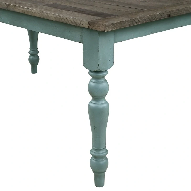 Roundhill Furniture Prato Blue and Brown Two-Tone Finish Wood Dining Table - N/A
