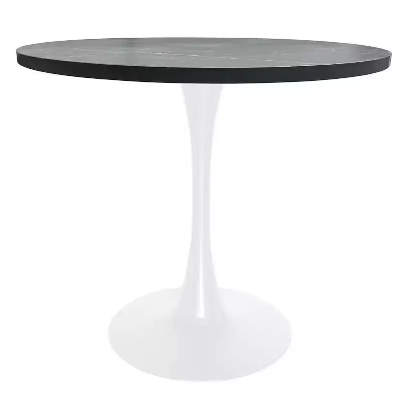 LeisureMod Bristol Mid-Century Modern 36 Round Dining Table with MDF Top and White Iron Base for Kitchen, Dining Room, Breakfast & Small Spaces