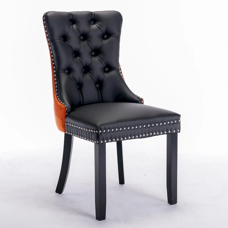 High Back Dining Chairs Set of 2, Upholstered PU Leather Kitchen Chairs Side Chair with Rear Handle Wood Legs
