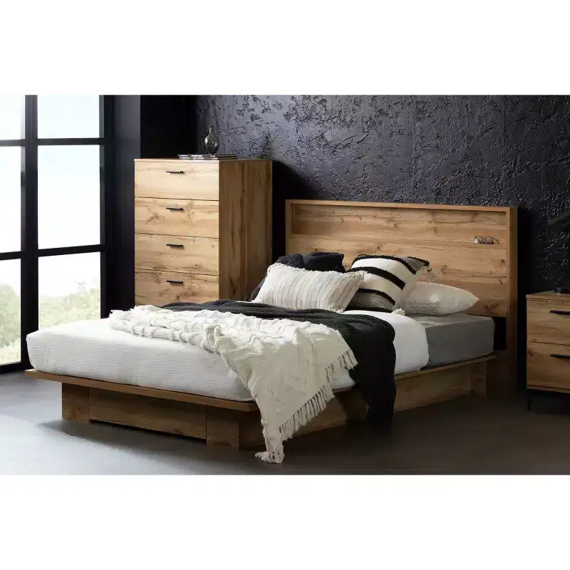Queen Headboard with Storage Shelf - Modern Particle Board