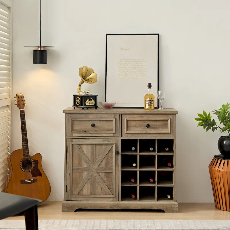 Buffet Cabinet with Storage Sideboard, Wine Bar Cabinet with Removable Wine Racks, Coffee Bar Cabinet with Adjustable Shelf