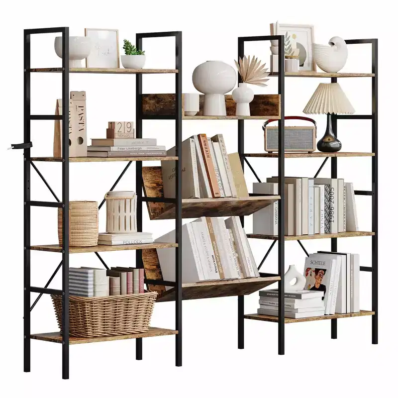 COZONY 3-Column Bookcase with Adjustable Shelves, Modern Storage Bookcase for Living Room Office Bedroom