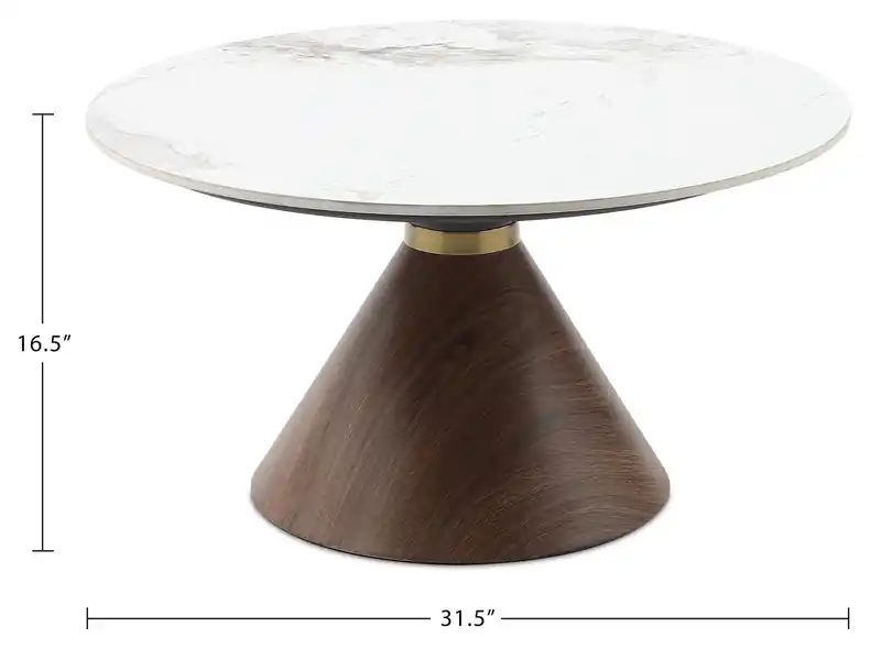 31.5 Modern Round Coffee Table with White Sintered Stone Top