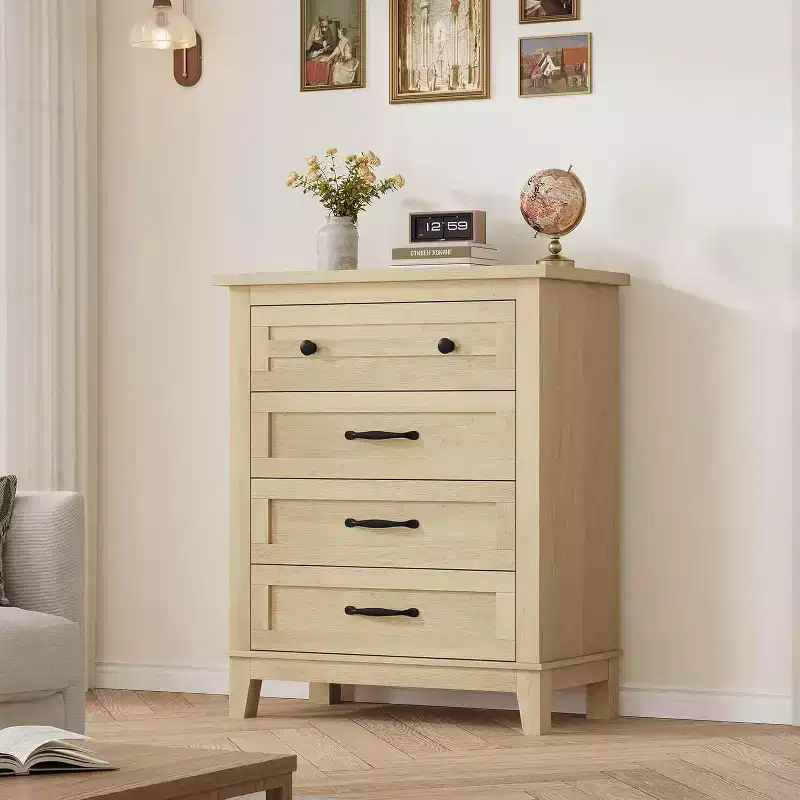 34.8 Vertical 4-Drawer Dresser with Anti-Tip Safety - Wooden Closet Chest for Bedroom Living Room Storage