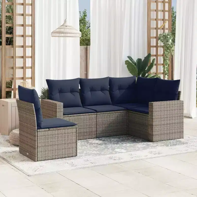 vidaXL 5 Piece Patio Sofa Set with Cushions Poly Rattan, Modular Outdoor Sectional, Multiple Colors/Models