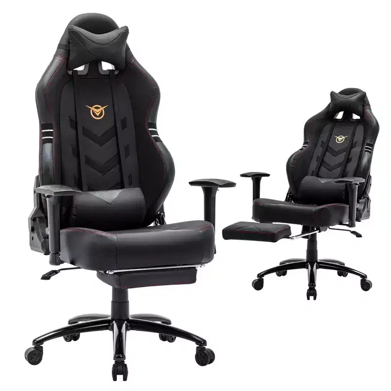 Okak High-Back Ergonomic Gaming Chair with Detachable Neck Pillow, Computer Chair with Padding Seat and Lumbar Support, Comfy Chair for Home, Black