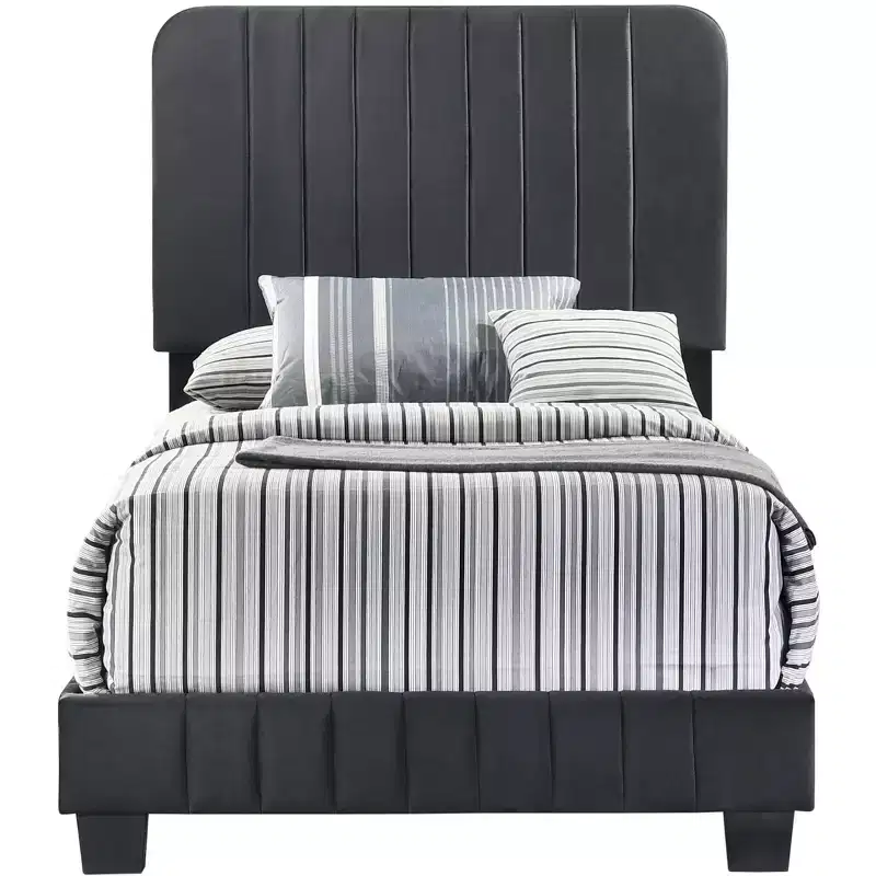 Velvet Channel Tufted Twin Panel Bed | 175 lb Capacity | Box Spring Required