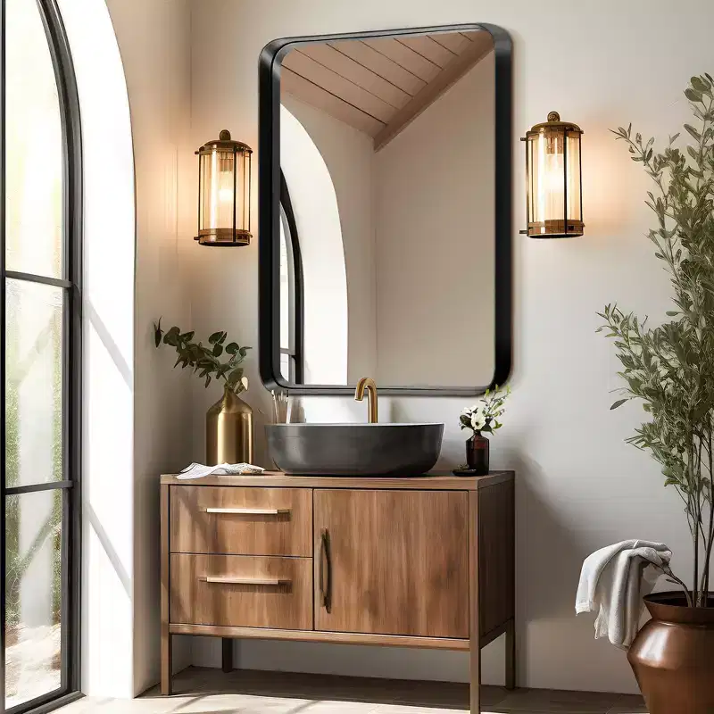 38x26 Rectangle Bathroom Mirror with Aluminum Alloy Frame, Wall Mounted Vanity Mirror for Bedroom Living Room Entryway, Black