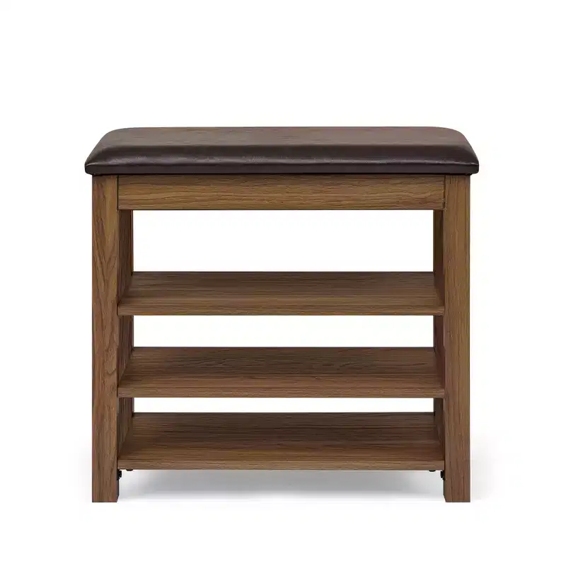 Debby Wood Faux Leather Upholstered Shoe Rack Bench