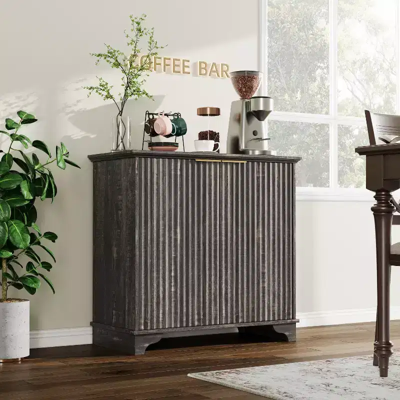 Black Fluted 2-Door Sideboard Cabinet with Adjustable Shelves