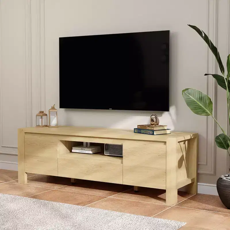 63 TV Stand with Doors and Cabinet, Farmhouse Entertainment Center, Entertainment Stand for TVs Up to 70, TV Console for Living Room, Bedroom