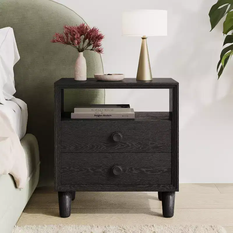 Ramona Modern Nightstand with 2 Drawers and Open Shelf