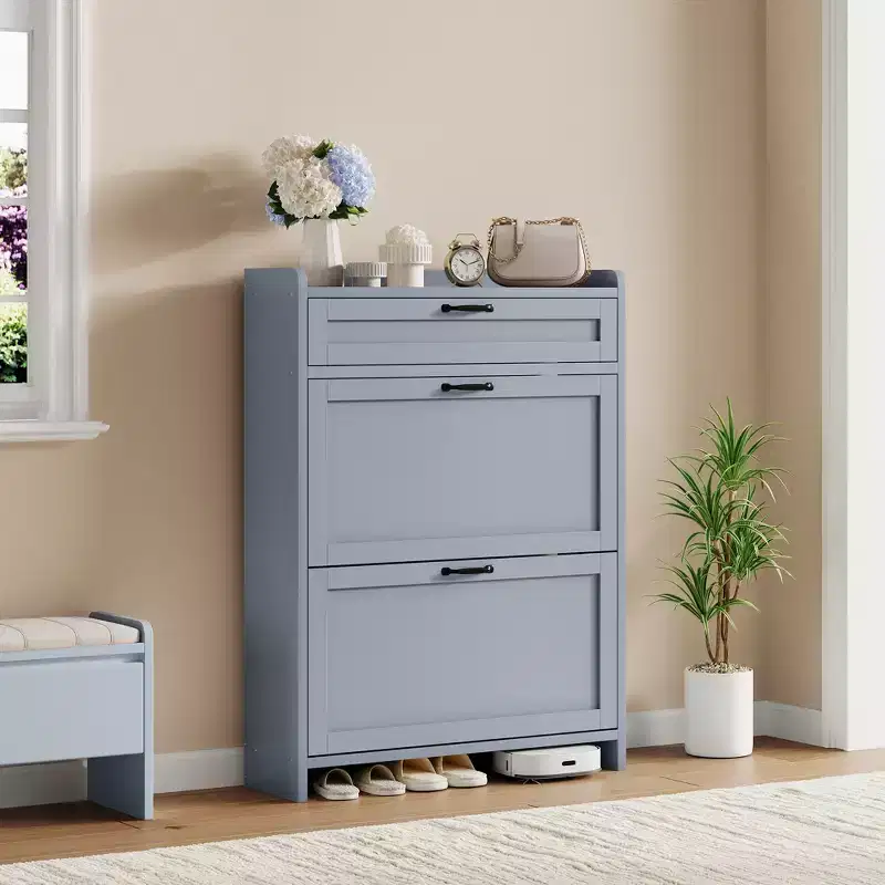 31.5'' Wide High-Gloss Green Shoe Cabinet, with 2 Fold Drawers, Freestanding Organizer with Hidden Storage for Entryway & Hallway