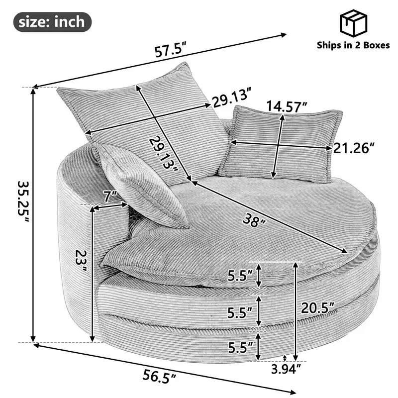 360 Swivel Accent Chair, Barrel Chair Swivel Round Sofa Chair with Cushion for Living Room