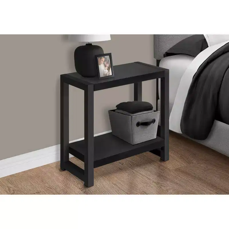 Modern Side Table with Loop Legs, End Table with Bottom Storage Shelf & Thick Tabletop, Black