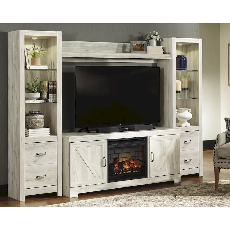 Whitewash Entertainment Center with Electric Fireplace 103.5